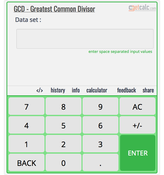 GCF - Highest Common Factor Calculator