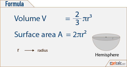 hemisphere formulas to calculate volume & surface area