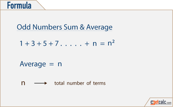 Formula to find the sum and average of first n odd numbers series