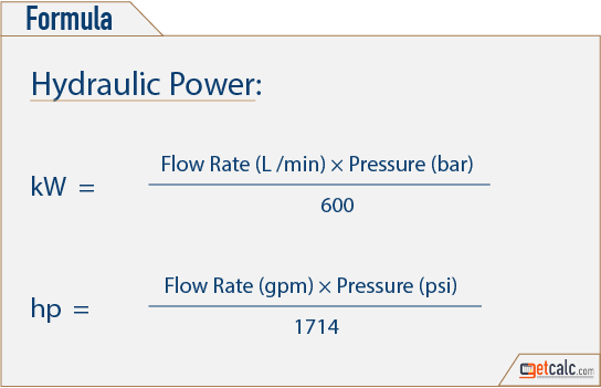 hydraulic or fluid power formula