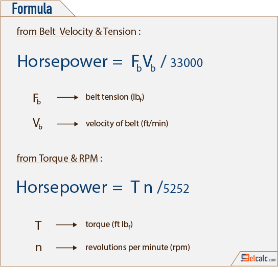 horsepower (hp) of an combustion engine formula