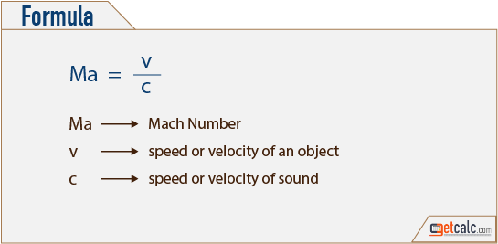 Mach number (speed of an object relative to speed of sound) formula