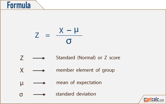 formula to calculate Z-score or standard normal variate