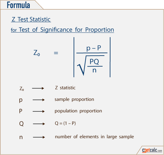 formula to estimate Z-statistic for sample proportion