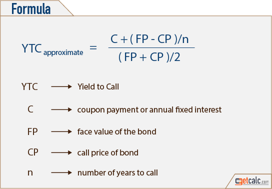YTC - yield to call formula