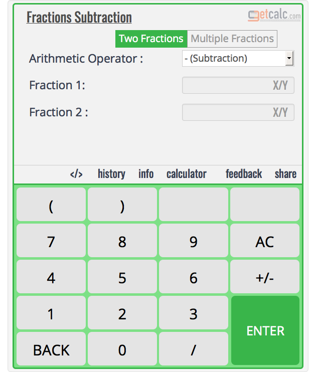 Fraction Subtraction Calculator