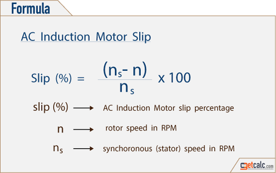 AC induction motor slip speed formula