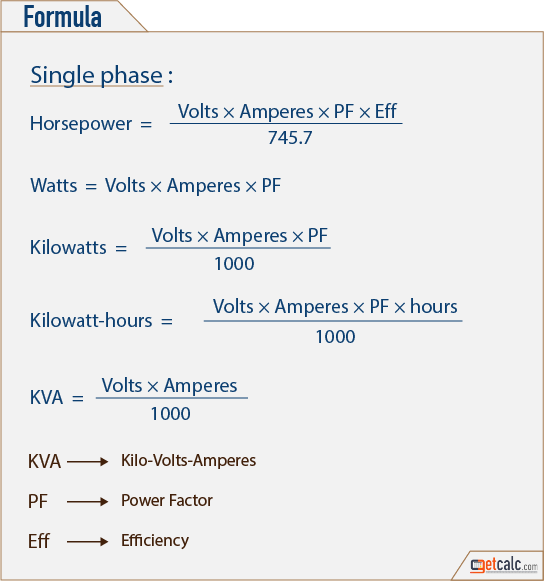 Three phase online power calculator