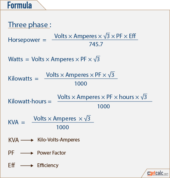 3 Phase Motor Power Calculation Formula