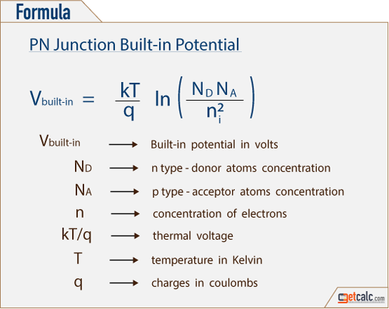 PN junction diode built-in potential formula