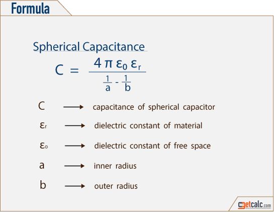 Spherical capacitor capacitance formula