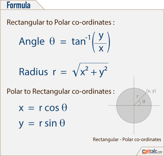 rectangular (x,y) - polar (r,θ) coordinates conversion formula