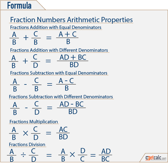 Fraction numbers arithmetic properties