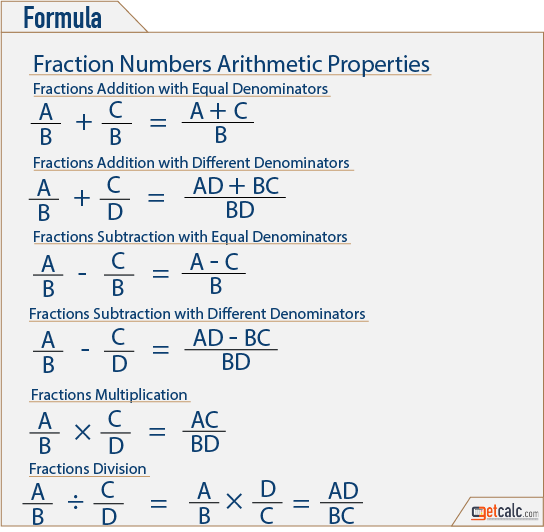 Fraction numbers arithmetic properties