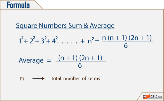 Formula to find the sum and average of first n square numbers series