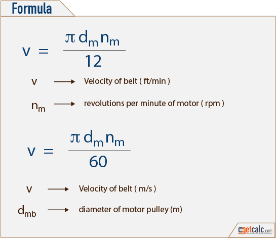 Formula to calculate rotating speed of belt connecting two pulleys. belt ve...