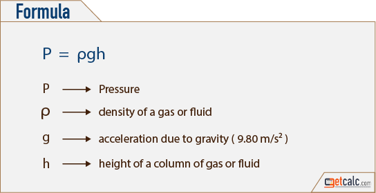 Static Fluid Pressure P Calculator