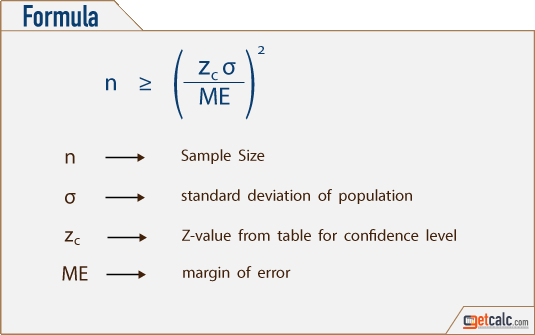 formula to estimate correct sample size by using standard deviation method
