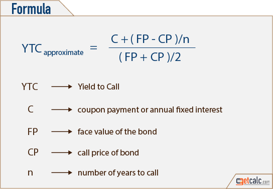 YTC - yield to call formula